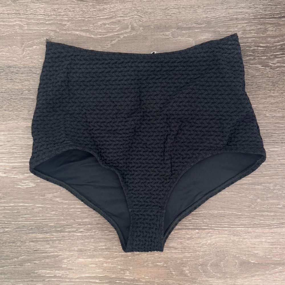Prism London Womens High Rise Bikini Bottom Smocked Woven Stretch Black 42/L